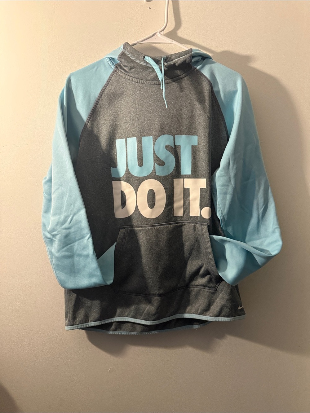 Nike Kids Hooded Pullover in Gray & Light Blue